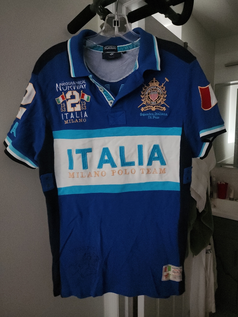 Geographical Norway Italia Milano Team Embroidered Blue Polo Shirt. S